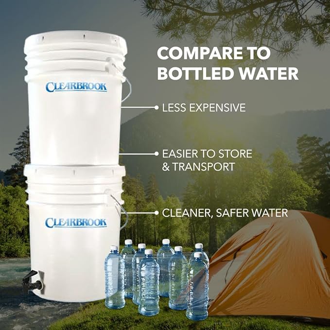 Clearbrook Portable Gravity Water Filter | No Electricity Needed | Filters 6,000+ Gallons | Ideal for Camping, Hiking, Emergency Kits & Everyday Use