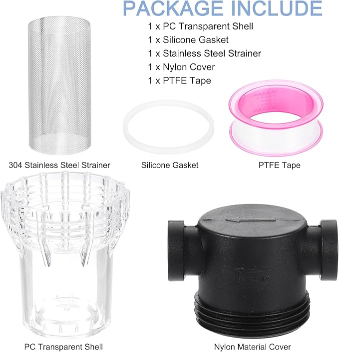 uxcell Pressure Washer Filter 1/2" NPT Female Thread, Inline Mesh Strainer Attachment, Stainless Steel Screen with Sealant Tape for Outdoor Gardening Inlet Water (Size:40 Mesh)