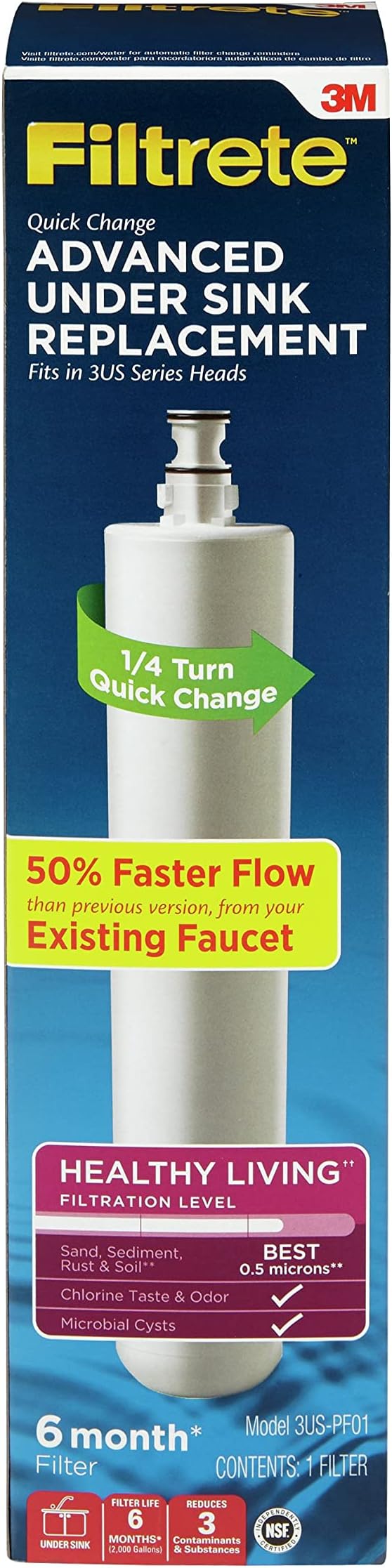 Filtrete Advanced Under Sink Quick Change Water Filtration Filter 3US-PF01, for use with 3US-PS01 System | (Pack of 2)
