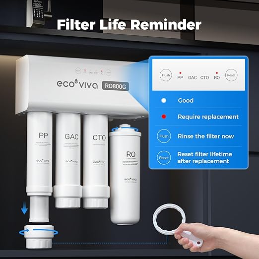 Ecoviva Alkaline Reverse Osmosis RO Water Filter Filtration Under Sink System (Brown Faucet, RO 800GPD)