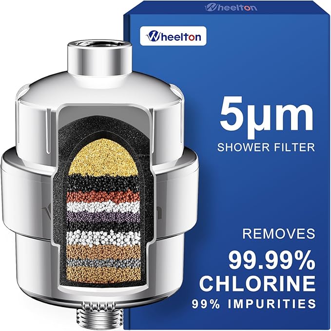 Wheelton Shower Filter - Upgraded Compressed Carbon Shower Head Filter for Hard Water, Remove Chlorine Fluoride, Heavy Metals, Chemicals to Revitalize Dry Itchy Skin (WS1)