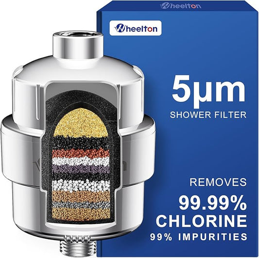 Wheelton Shower Filter - Upgraded Compressed Carbon Shower Head Filter for Hard Water, Remove Chlorine Fluoride, Heavy Metals, Chemicals to Revitalize Dry Itchy Skin (WS1)
