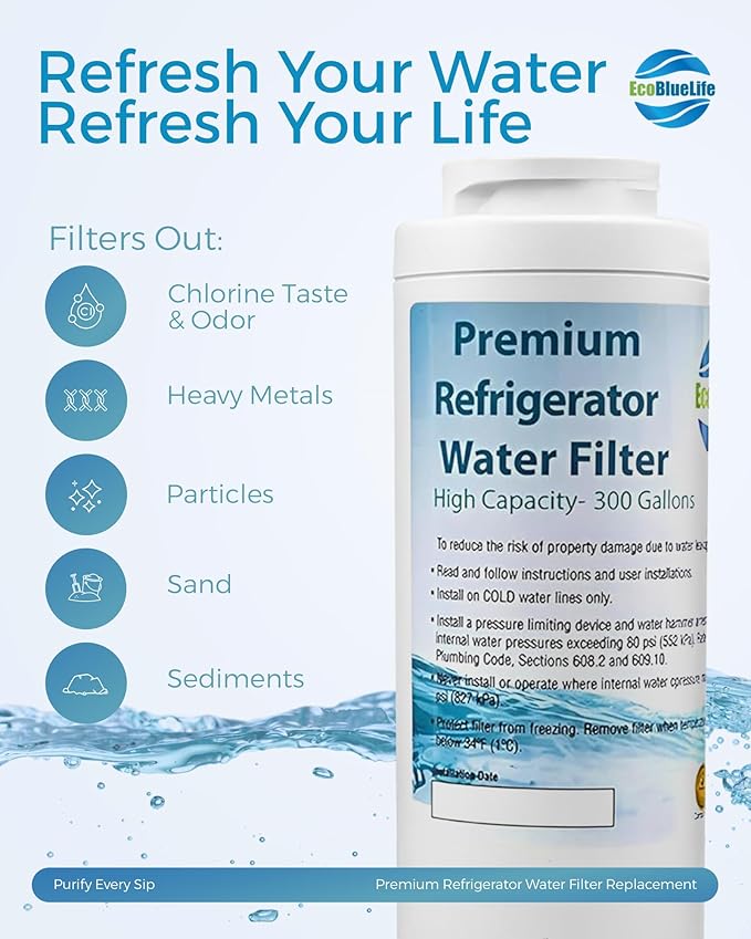 EcoBlueLife Refrigerator Water Filter Replacement - Certified for Chlorine Reduction & Lead-Free Compliance Water Filter for Fridge Compatible with Amana, Maytag Pur, UKF8001, EDR4RXD1 & More Models