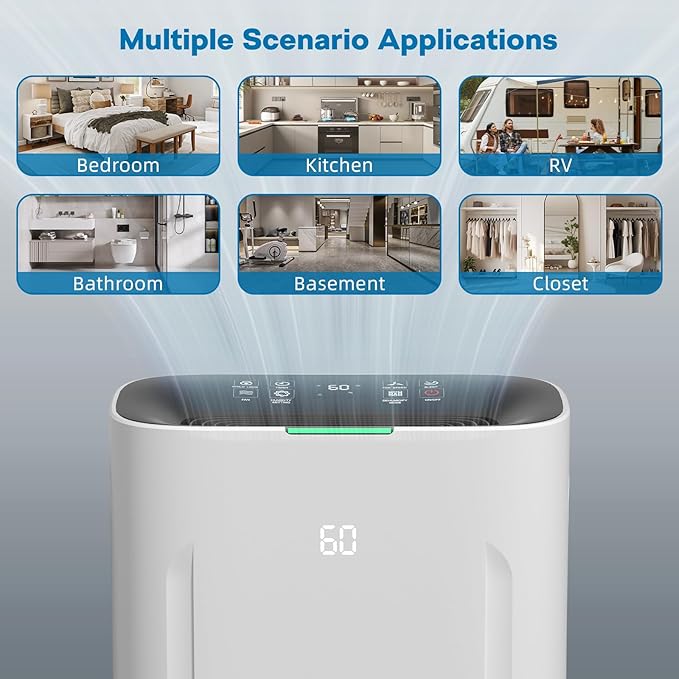 2025Upgraded 5000 Sq.Ft 80 Pint Dehumidifier for Basements with Large 6.5L Water Tank,24H Timer,Child Lock,Defrost,Silent,mold,4 Modes Operation Auto Shut-off