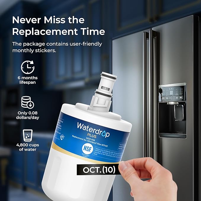 Waterdrop Plus 8171413 Refrigerator Water Filter, Replacement for Whirlpool® 8171413, EDR8D1, Kenmore® 46-9002, NLCS200, NSF 401&53&42 Certified, 𝐑𝐞𝐝𝐮𝐜𝐞 𝐏𝐅𝐀𝐒, Pack of 2