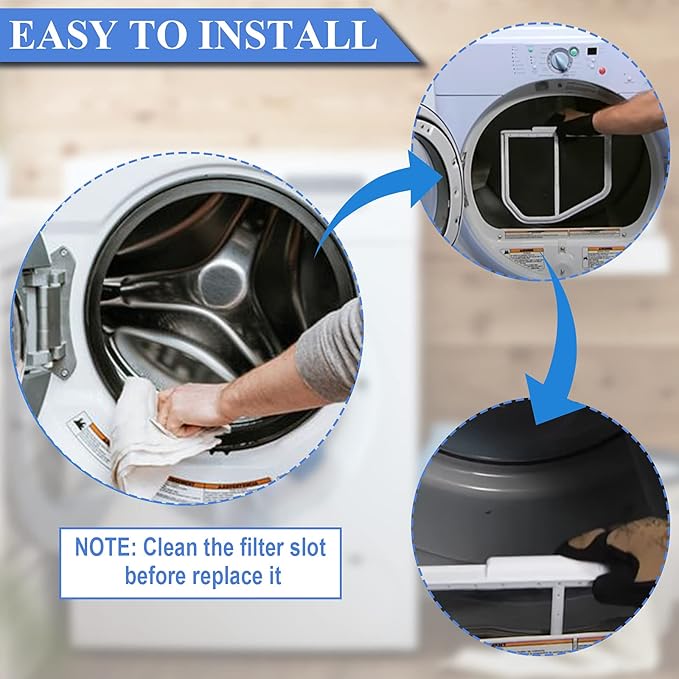 W10120998 Dryer Lint Filter Catcher Stainless Steel Screen Mesh for Whirlpool Kenmore Maytag Dryer Lint Screen Replacement Part W10049360, 8066170 with Clothes Dryer Lint Vent Trap Cleaner Brush