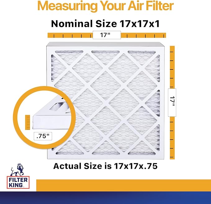 Filter King 17x17x1 Air Filter | 12-PACK | MERV 13 HVAC Pleated A/C Furnace Filters | MADE IN USA | Actual Size: 17 x 17 x .75"