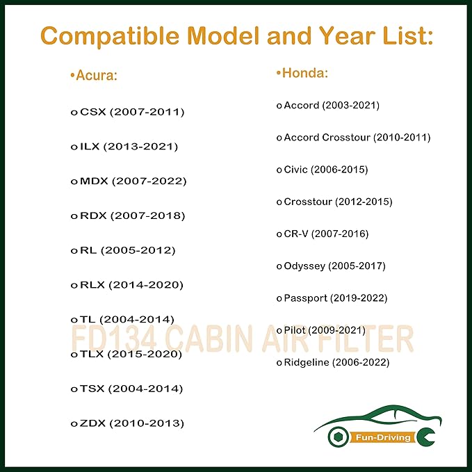 FUN-DRIVING 3 Pack White FD134 Cabin Air Filter,Replacement for 80292-SDA-A01,80292-SEC-A01,80292-T0G-A01