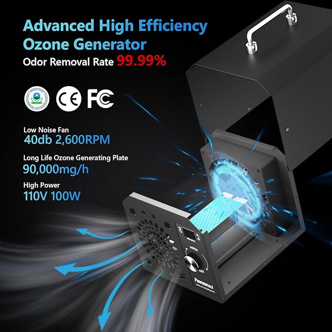 Ozone Generator 90,000mg/h O3 Intelligent Control Ozone Odor Eliminator Commercial Ozone Machine Odor Removal, For Home, Car, Pet Room - High Capacity Ionizer Ozone Air Purifier, Black