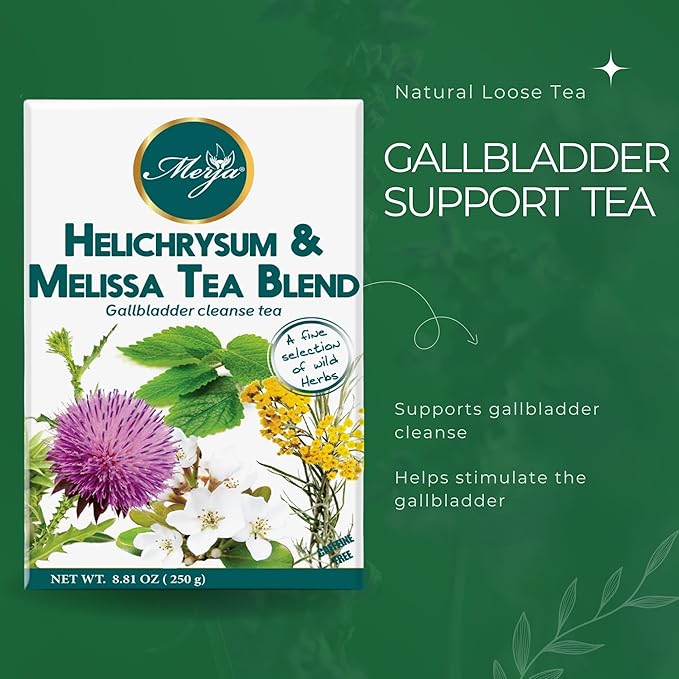 Merja Herbs Helichrysum & Melissa Tea - Gall bladder Support & Cleanse - Caffeine Free - 100% Natural & Premium Quality 250gr 8.82 oz