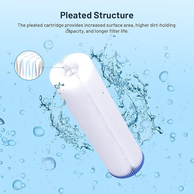 Whole House 20 Micron 10" x 2.5" Pleated Sediment Well Water Filter Cartridge Replacement for W20CLA, S1A, S1, ECP20-10, SPC-25-1020, AO-WH-PRE-RP2, PE-F10-20 & Cold Plunge Water Chiller (Pack of 6)