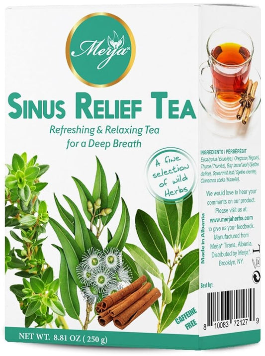 Merja Herbs Sinus Relief Tea - For Sinus Cleanse - Reduce Sinus Discomfort - Mediterranean Loose - Caffeine Free - 100% Natural & Premium Quality 250gr 8.82 oz
