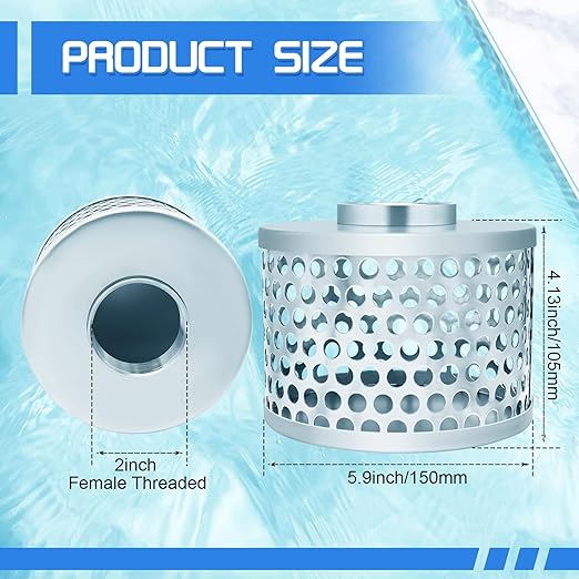 2” Pump Suction Hose Strainer, Round Hole Steel Basket Water Suction Filter, Carbon Steel Plated, with NPT Female Thread (2 inch)