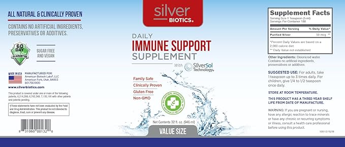 Silver Biotics Advanced Silver Technology, SilverSol Ag₄O₄ 10 PPM Immune Support | Bio-Hacking Immune Building Natural Support | 32 Fl Oz