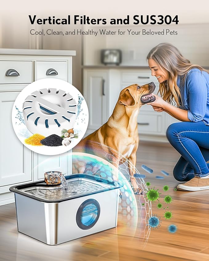 Replacement Filters for Dog Water Fountain, High-Efficiency Safer Cleaner Replacement Water Filters, Lasts Two Months, Large Vertical Filtration for Fresh Healthy Water