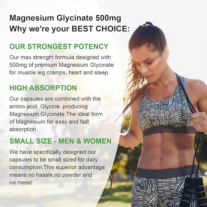 Magnesium Glycinate Supplement 500mg, High Absorption Dietary Supplement Softgels for Sleep, Muscle, Heart, Nerve and Bone Support, Gluten Free, Non GMO, 120 Capsules, 60 Day Supply
