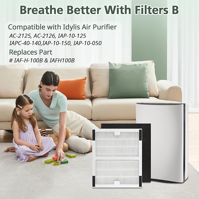 Replacement Filters b for Idylis AC-2125, AC-2126, IAF-H-100B, IAP-10-125, IAPC-40-140, IAP-10-150, IAP-10-050 Air Purifiers (2 Pack)
