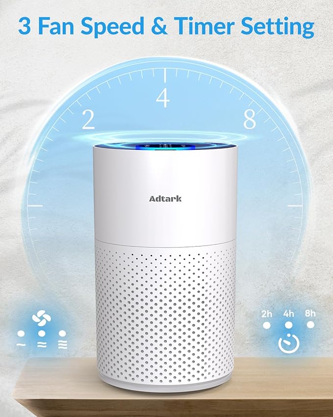 2 Pack Air Purifiers for Home Bedroom, ADTARK Air Cleaner with H14 True HEPA 3-in-1 Filter, Sleep Mode & Aroma Function, 3 Light Modes, Room Air Purifier with 3 Timer for Office, Dorm, Hotel (White)