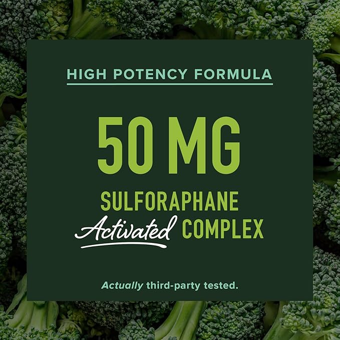 50MG Sulforaphane Supplement from Broccoli Sprouts | NRF2 Activation with Glucoraphanin, Myrosinase & Antioxidants | Support Cellular & Immune Health | Broccoli Seed Microbeadlets, Vegan 60 Count