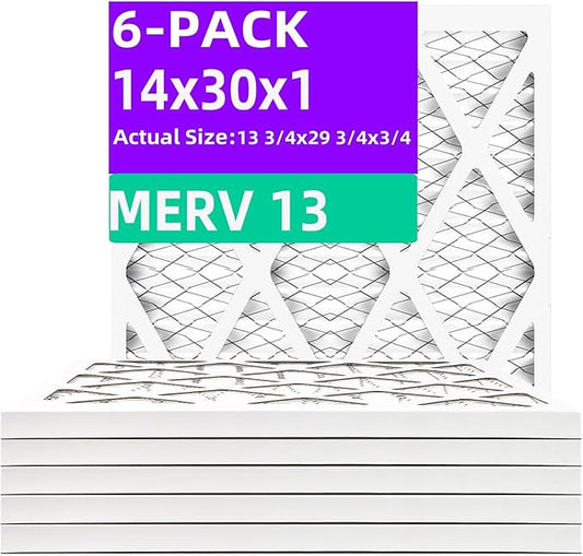 14x30x1 MERV 13 (6-Pack) Pleated Air Filter (Actual Size: 13.75"x29.75"x0.75") MPR 1900 & FPR 10, Furnace Air Filters,14x30x1 air filter