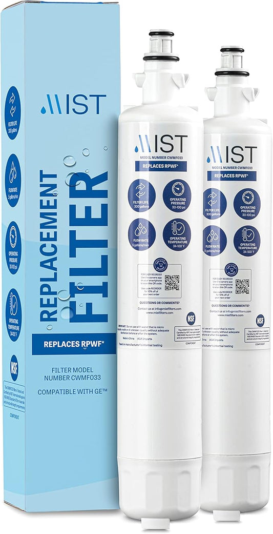Mist RPWF Water Filter Replacement for GE RPWF (Not RPWFE), Refrigerator Water Filter compatible with RWF1063, RWF3600A, WSG-4, DWF-36, R-3600, MPF15350, OPFG3-RF300, BCF77 (2 Pack)