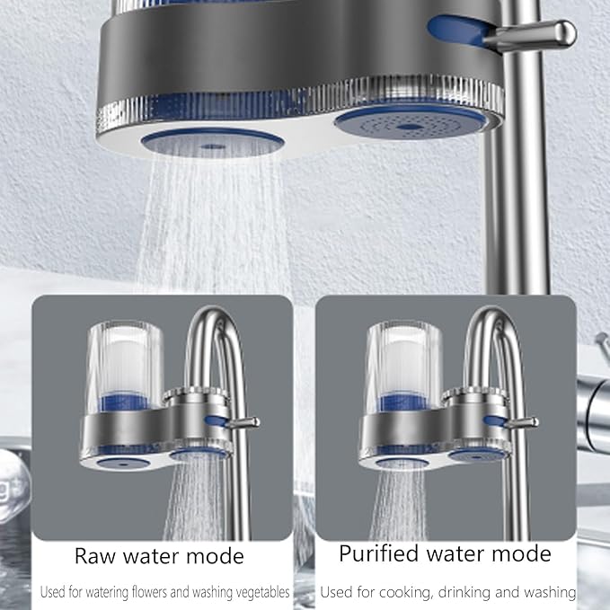 Buyusus Water Filter, Buyusus Water Purifier for Tap Water Fit Any Faucet, Dual-Mode Lead & Chlorine Remover, Universal Hose Adapter, Fits Any Tap for Kitchen Bathroom (3 pcs)
