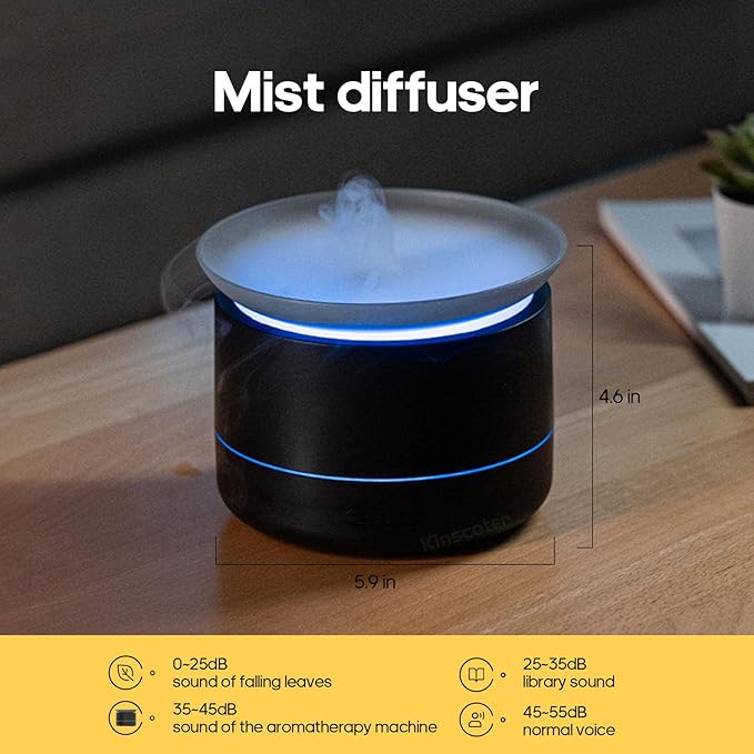 Essential Oil Diffusers, 200ml Aromatherapy Diffuser, Cool Mist Humidifier with 2 Dynamic Modes, Small Diffuser with 7 Color Lights for Home Office Room, Black