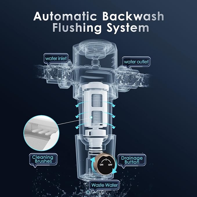 Spin Down Sediment Water Filter,Automatic Flushing,Protect Other Filter Systems and Appliances,40 Micron Flushable Prefilter Filtration (VT-Q50)