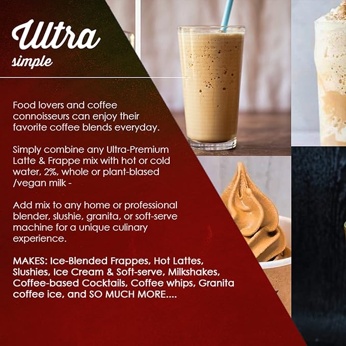 The Frozen Bean - Hazelnut Frappe & Latte Instant Mix with Arabica Coffee, Double Caffiene, Low Sugar - for Hot, Iced, or Frappuccino-Style Blended Drinks - (20) 0.53oz Single Serve Sticks