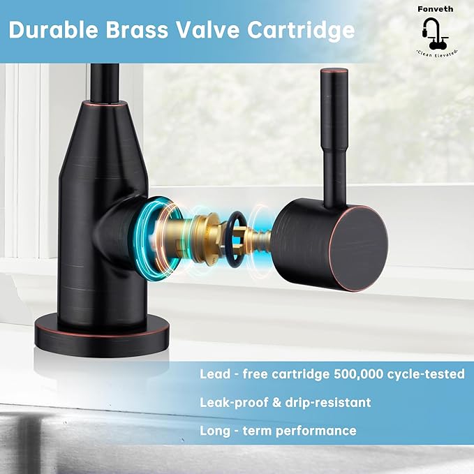 Drinking Water Faucet, 304 Stainless Steel Oil Rubbed Bronze RO Faucet Modern for Under Sink Water Filter System Non-Air Gap 360-degree Swivel Spout