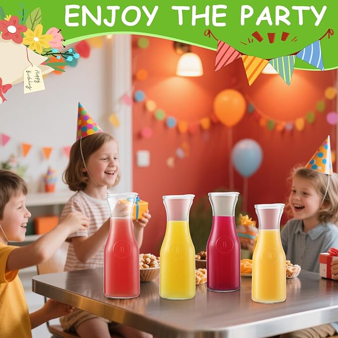 2pcs Glass Carafe with Lid, Premium Clear Water Pitcher Carafe 1 Liter Juice Containers with Lids for Brunch Cold Warm Water Beverage Wine Iced Tea Lemonade, BPA Free Shatter Proof