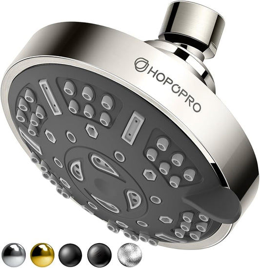 HOPOPRO Upgraded 9 Settings High Pressure Shower Head, NBC News Recommended Brand Fixed Showerhead Bathroom Showerhead Multi-functional Rainfall Showerhead for Low Water Flow (Brushed Nickel)