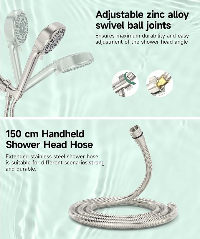Filtered Shower Head with Handheld, 9-Spray Mode High Pressure Detachable Shower Head with Filters for Hard Water - Remove Chlorine Brushed
