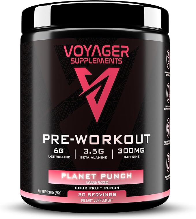 Voyager Pre-Workout Planet Punch – Creatine-Free Powder w/L-Citrulline, Beta-Alanine, Caffeine – Supports Energy, Endurance & Focus – 30 Servings – No Artificial Fillers – GMP Certified