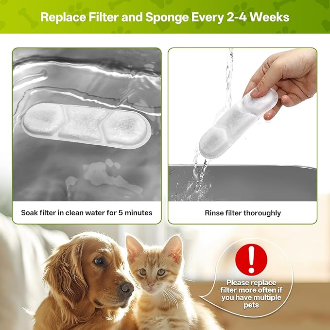 12 Pack Dog Water Fountain Replacement Filters for 410oz/3.2Gal/12L Pet Water Dispenser, ZEKIRY Pet Fountain Filter, 4-Layer Filtration Cat Drinking Bowl Filters and Pump Sponges