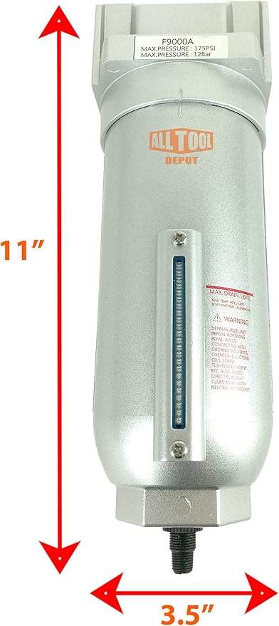 1" NPT SUPER DUTY Industrial Grade Particulate Filter/Water Trap For Air Compressor Compressed Air Lines, 5u With Metal Bowl (AUTO DRAIN)