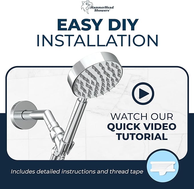 HammerHead Showers® Solid Metal Handheld Shower Head with Hose and Brass Holder - CHROME - 2.5 GPM High Pressure Shower Heads with Adjustable Shower Wand Bracket - 6ft Flexible Extension