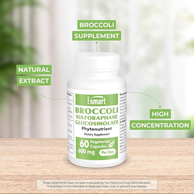 SUPERSMART - Broccoli Sulforaphane 300 mg - Standardized to 10% Sulforaphane Glucosinolate - Immune System Booster | Non-GMO & Gluten Free - 60 Vegetarian Capsules