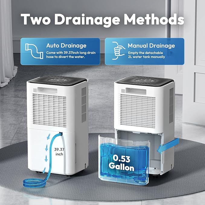 2000 Sq.ft Dehumidifier for Basement, LUKO 30 Pint Dehumidifier with Drain Hose for Continuous Drainage, Intelligent Humidity Control Panel and 24H Timer, 3 Modes, Child Lock, Auto Defrost
