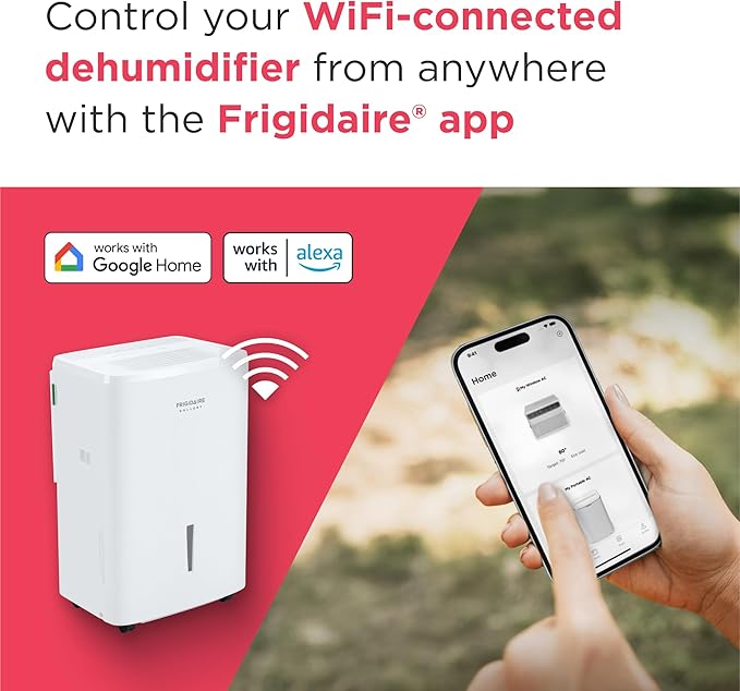 Frigidaire Gallery 2-in-1 50-Pint Portable Dehumidifier with Wi-Fi, Energy Star Certification & Air Quality Monitoring for Medium/Large Rooms & Basements, Custom Humidity Control, Auto Shut Off, White