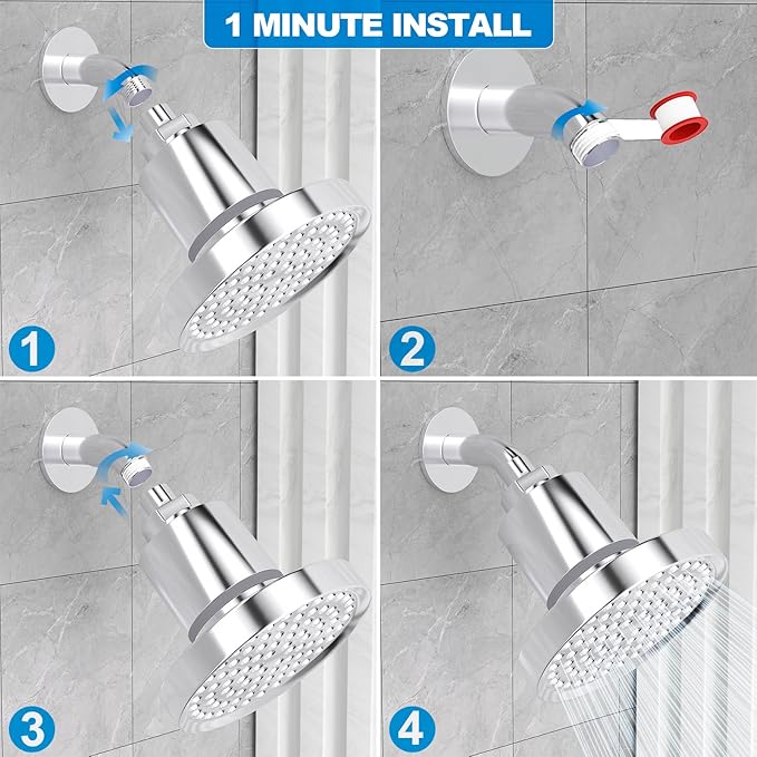 ACNISM Filtered Shower Head - 6” High Pressure Shower Head, Fixed One-Piece, Angle Adjustable with 20-Stage Filter - Softens Hard Water Removes Chlorine, Improves Hair and Skin Problems(Silver)