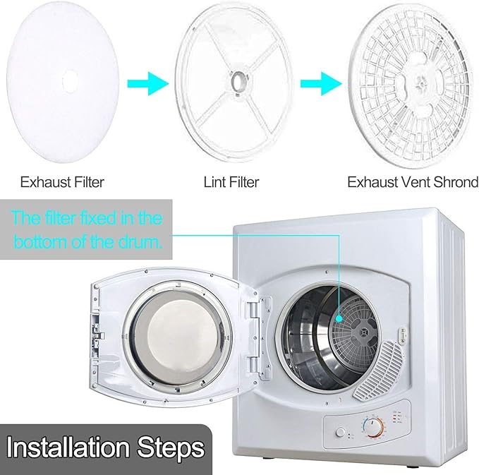 10 Pack Universal Dryer Exhaust Filter Replacement Kit - White Round Disc & Cotton Paper Filters for Panda, Magic Chef, Sonya, Avant Dryers - Lint Removal (227 x 33 mm)