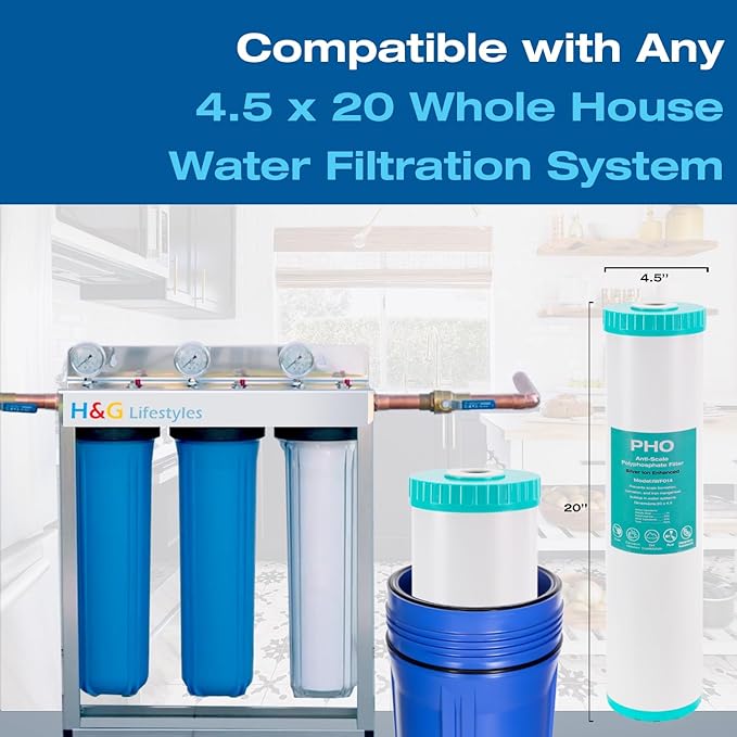 H&G Lifestyles 20 x 4.5 Whole House Anti-Scale Water Filter, Water Descaler Replacement Cartridge,Polyphosphate Scale Inhibitor Filter,for Any 20" Whole House Water Filters System