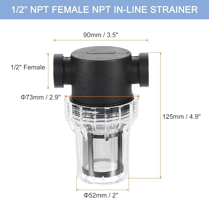 uxcell Pressure Washer Filter 1/2" NPT Female Thread, Inline Mesh Strainer Attachment, Stainless Steel Screen with Sealant Tape for Outdoor Gardening Inlet Water (Size:80 Mesh)