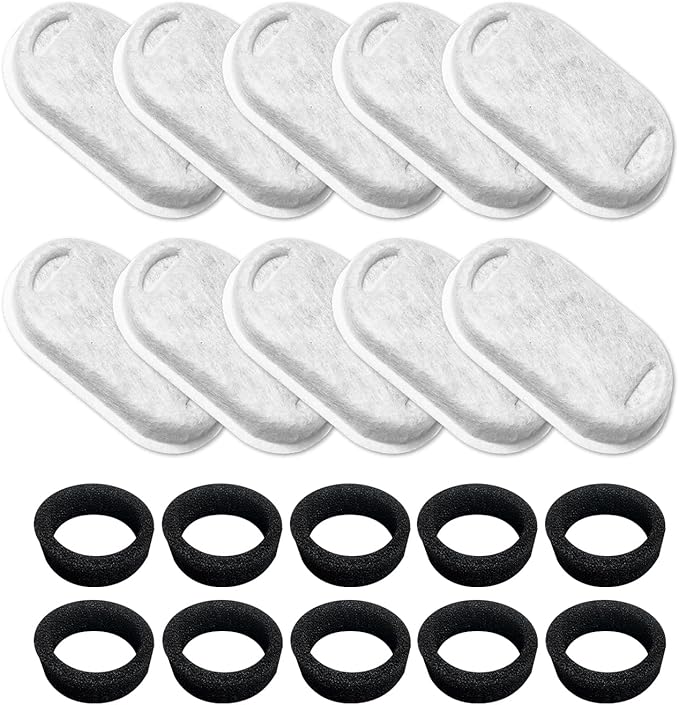 10 Pack Cat Water Fountain Filters for 108oz/3.2L & 67oz/2L Stainless Steel, Cat Fountain Filter Replacement(10 Filters & 10Sponges)