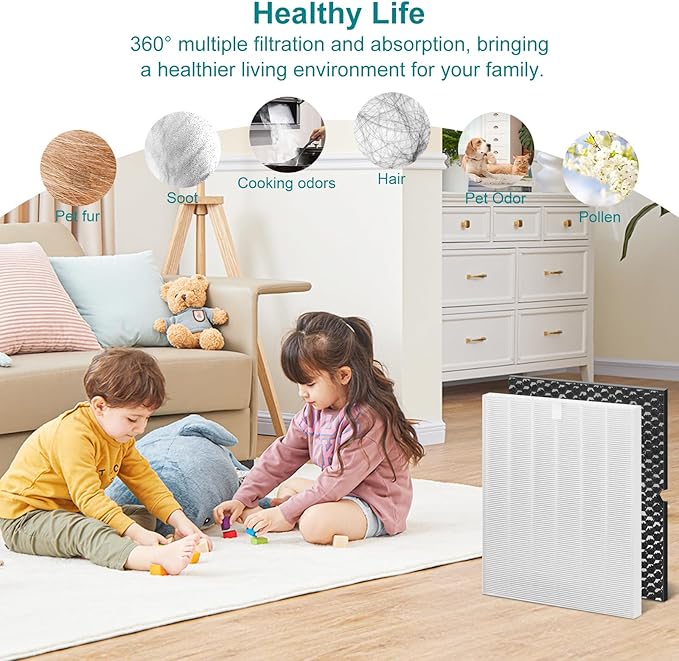 116130 Replacement Filter, 5500-2 Air Puri-fier Replacement Filter Compatible with winix 5500-2, AM80 Air Puri-fier, 2 Pack Filters and Activated Carbon Pre-Filters.