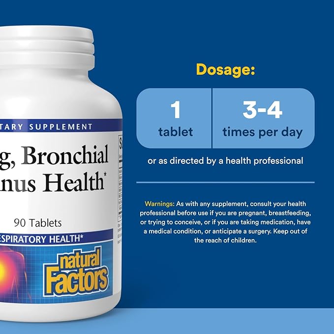 Natural Factors Lung, Bronchial & Sinus Health, Natural Supplement for Respiratory Health and Easy Breathing, 90 Tablets