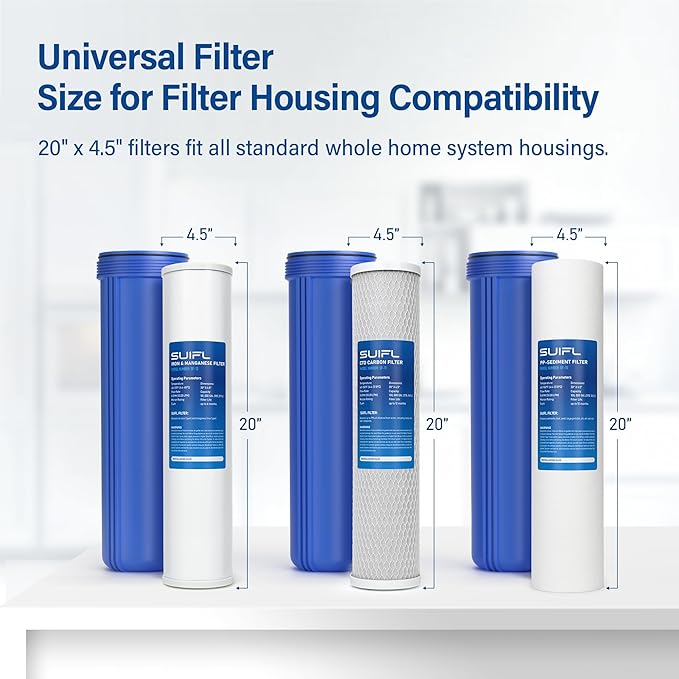 4.5 * 20” 3 Stage Whole House Water Filter Set, Compatible with Express Water WH300SCKP, WH300SCKP-S, WH300SICS, WH300SCGS, V-WH300SCPS, FLTWH2045CKP1, FLTWH2045ICS1, FLTWH2045CKS1, 1 Set