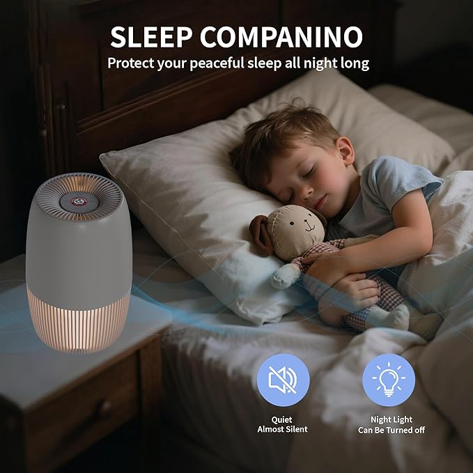 ARM & HAMMER AH301W-1 Air Purifier with Night Light, HEPA Filter Captures 99.97% of Smoke, Pollen, Pet Dander & Odors, Quiet for Bedroom, Office, Home, Pearl White