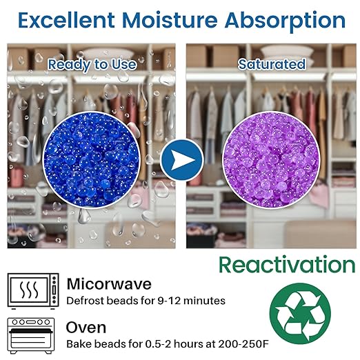 [Net Weight 8LBS] Blue Indicating Silica Gel Beads Desiccants - Rechargeable Desiccant Beads Silica Beads (Blue to Pink, 1 Pack of 8LBS)